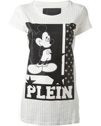 Женская бело-черная футболка с круглым вырезом с принтом от Philipp Plein