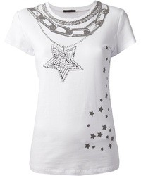 Женская бело-черная футболка с круглым вырезом с принтом от Pinko