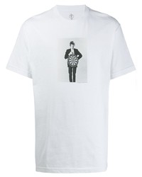 Мужская бело-черная футболка с круглым вырезом с принтом от Pleasures
