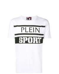 Мужская бело-черная футболка с круглым вырезом с принтом от Plein Sport