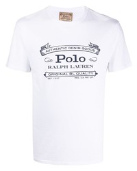 Мужская бело-черная футболка с круглым вырезом с принтом от Polo Ralph Lauren
