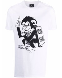 Мужская бело-черная футболка с круглым вырезом с принтом от PS Paul Smith