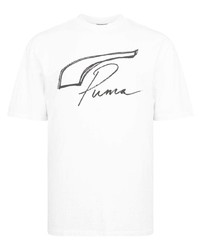 Мужская бело-черная футболка с круглым вырезом с принтом от Puma