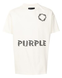 Мужская бело-черная футболка с круглым вырезом с принтом от purple brand