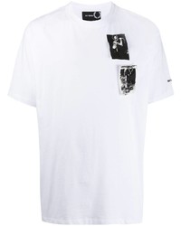 Мужская бело-черная футболка с круглым вырезом с принтом от Raf Simons X Fred Perry