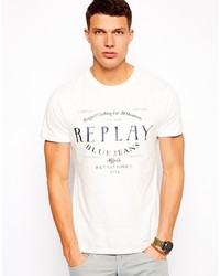 Мужская бело-черная футболка с круглым вырезом с принтом от Replay
