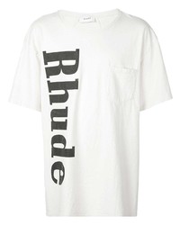 Мужская бело-черная футболка с круглым вырезом с принтом от Rhude