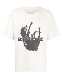 Мужская бело-черная футболка с круглым вырезом с принтом от Rhude