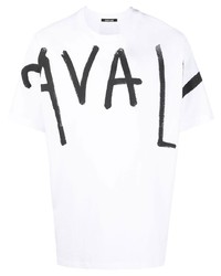Мужская бело-черная футболка с круглым вырезом с принтом от Roberto Cavalli