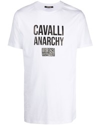 Мужская бело-черная футболка с круглым вырезом с принтом от Roberto Cavalli