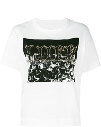 Женская бело-черная футболка с круглым вырезом с принтом от Sacai