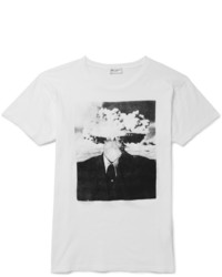 Мужская бело-черная футболка с круглым вырезом с принтом от Saint Laurent