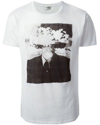 Мужская бело-черная футболка с круглым вырезом с принтом от Saint Laurent