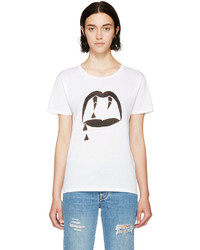 Женская бело-черная футболка с круглым вырезом с принтом от Saint Laurent