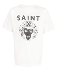 Мужская бело-черная футболка с круглым вырезом с принтом от SAINT MXXXXXX