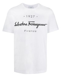 Мужская бело-черная футболка с круглым вырезом с принтом от Salvatore Ferragamo