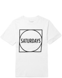 Мужская бело-черная футболка с круглым вырезом с принтом от Saturdays Surf NYC