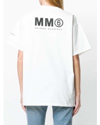 Женская бело-черная футболка с круглым вырезом с принтом от MM6 MAISON MARGIELA