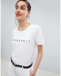 Женская бело-черная футболка с круглым вырезом с принтом от Selected