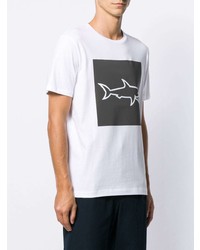 Мужская бело-черная футболка с круглым вырезом с принтом от Paul & Shark