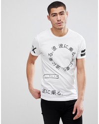 Мужская бело-черная футболка с круглым вырезом с принтом от Solid