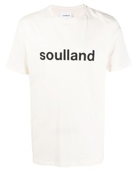 Мужская бело-черная футболка с круглым вырезом с принтом от Soulland