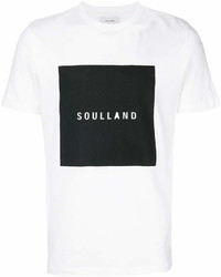 Мужская бело-черная футболка с круглым вырезом с принтом от Soulland