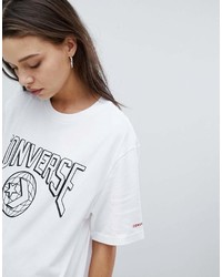 Женская бело-черная футболка с круглым вырезом с принтом от Converse