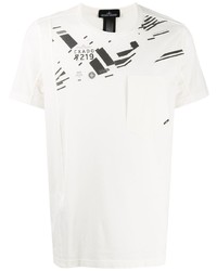 Мужская бело-черная футболка с круглым вырезом с принтом от Stone Island Shadow Project