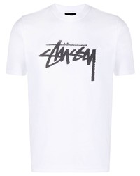 Мужская бело-черная футболка с круглым вырезом с принтом от Stussy