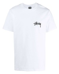 Мужская бело-черная футболка с круглым вырезом с принтом от Stussy