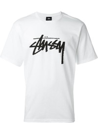 Мужская бело-черная футболка с круглым вырезом с принтом от Stussy