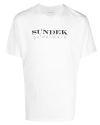 Мужская бело-черная футболка с круглым вырезом с принтом от Sundek