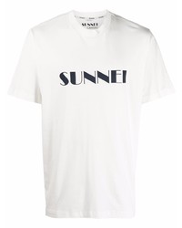 Мужская бело-черная футболка с круглым вырезом с принтом от Sunnei
