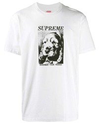 Мужская бело-черная футболка с круглым вырезом с принтом от Supreme