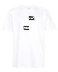 Мужская бело-черная футболка с круглым вырезом с принтом от Supreme