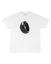 Мужская бело-черная футболка с круглым вырезом с принтом от Supreme