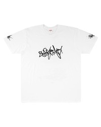 Мужская бело-черная футболка с круглым вырезом с принтом от Supreme