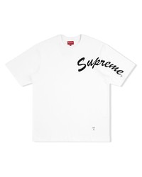 Мужская бело-черная футболка с круглым вырезом с принтом от Supreme