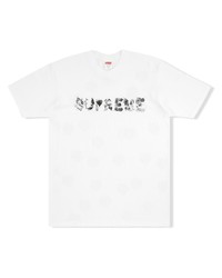 Мужская бело-черная футболка с круглым вырезом с принтом от Supreme