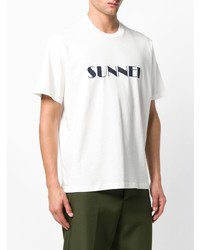 Мужская бело-черная футболка с круглым вырезом с принтом от Sunnei