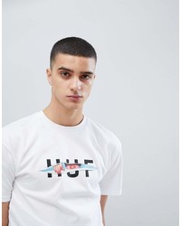 Мужская бело-черная футболка с круглым вырезом с принтом от HUF