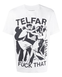Мужская бело-черная футболка с круглым вырезом с принтом от Telfar