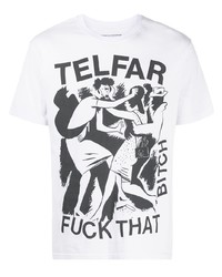 Мужская бело-черная футболка с круглым вырезом с принтом от Telfar