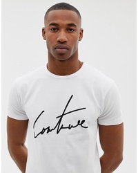 Мужская бело-черная футболка с круглым вырезом с принтом от The Couture Club