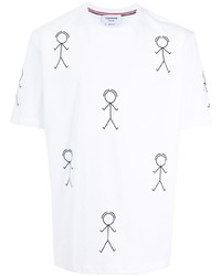 Мужская бело-черная футболка с круглым вырезом с принтом от Thom Browne