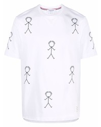 Мужская бело-черная футболка с круглым вырезом с принтом от Thom Browne