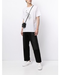 Мужская бело-черная футболка с круглым вырезом с принтом от Shanghai Tang