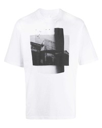 Мужская бело-черная футболка с круглым вырезом с принтом от Unravel Project