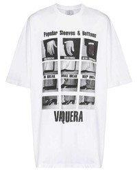 Мужская бело-черная футболка с круглым вырезом с принтом от Vaquera